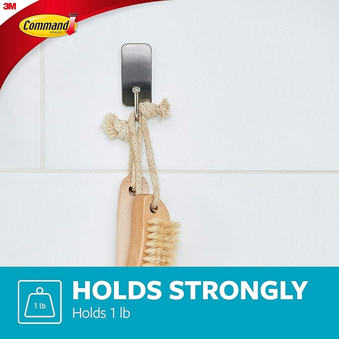 Command Small Bath Hook, Holds up to 1 lb, 1 Satin Nickel Shower Hook - Image 3