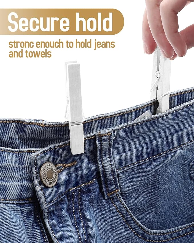 100 Pack White Clothespins 2.9 Inch, Heavy-Duty Wood Rust-Resistant Clothes Pins - Image 5