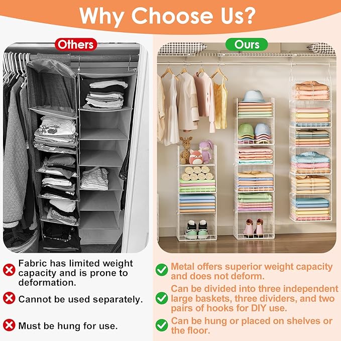 6 Tier Raised-Height Hanging Closet Organizer, Stackable Sweater Organizer - Image 8