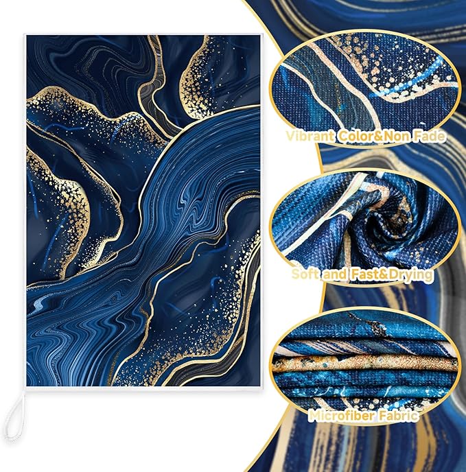 Boyiee 6 Pcs Marble Hand Towels Blue and Gold Towels Navy Blue Kitchen Towel - Image 6