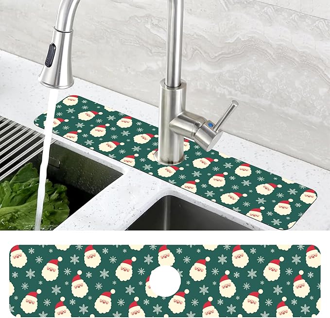 Christmas Kitchen Sink Splash Guard Mat Santa Claus and Snowflakes Sink Splash - Image 4