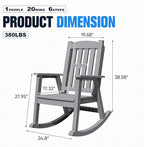 Devoko PP Material Rocking Chair Outdoor Indoor All Weather High Back Patio Rocker for Adult Heavy Duty Rocking Chair for Patio Backyard Porch Garden (Heavy Duty, Gray) - Image 3