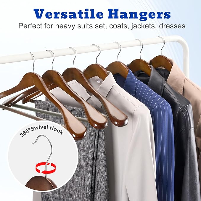 HOUSE DAY Wide Shoulder Wooden Hangers 12 Pack, Wood Suit Hangers - Image 6