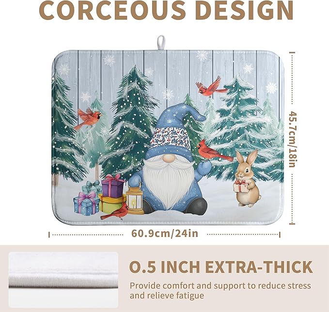 Winter Gnome Dish Drying Mat Christmas Tree Snowman Large Kitchen Mats Dish - Image 3