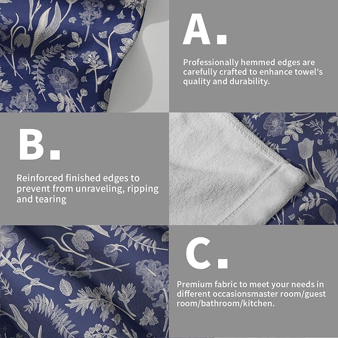 Blue Spring Floral Hand Towels for Bathroom Set of 2 Flower Leaves Vintage - Image 5