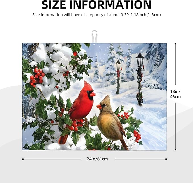 Kitchen Drying Mat Winter Cardinal Birds Microfiber Dish Drainer Mat - Image 4