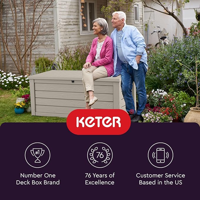 Keter Westwood 150 Gallon Resin Large Outdoor Storage Box for Patio Furniture, Outdoor Cushions, Garden Tools and Pool Floats, Beige - Image 9
