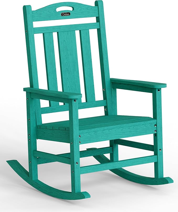 Ciokea Oversized Outdoor Rocking Chair, 380lbs Heavy-Duty Large Patio Rocker, Weather Resistant & Anti-Fade Porch Chair, High Back Cozy Rocking Chair for Outside, Fire Pit, Deck, Garden, Aruba Blue by CIOKEA