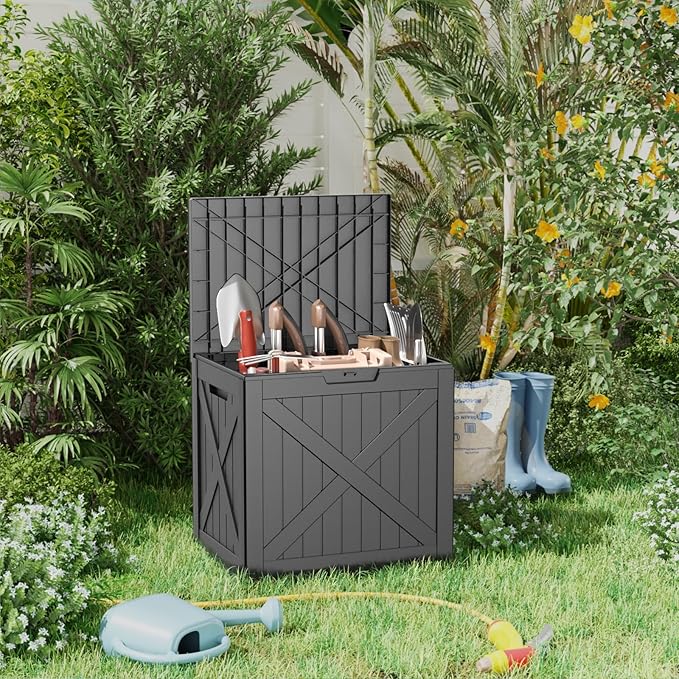 32 Gallon X Patten Outdoor Storage Box Weather Resistant UV Protection Waterproof Resin Deck Box for Garden, Patio, Porch, Delivery(Black-X) - Image 4
