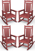 KINGYES HDPE Outdoor Rocking Chair Set of 4, All-Weather Poly Patio Rocking Chairs with 330lbs Support for Adults, Dark Red by KINGYES