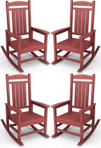 KINGYES HDPE Outdoor Rocking Chair Set of 4, All-Weather Poly Patio Rocking Chairs with 330lbs Support for Adults, Dark Red by KINGYES