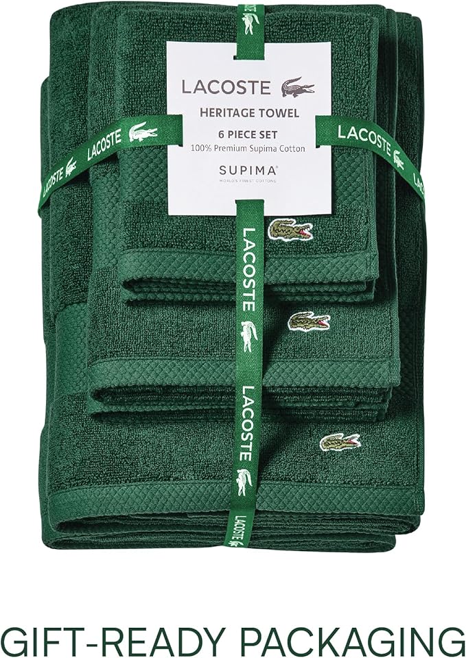 Lacoste Heritage Supima Cotton 6-Piece Towel Set, 2 Bath Towels, 2 Hand Towels - Image 4