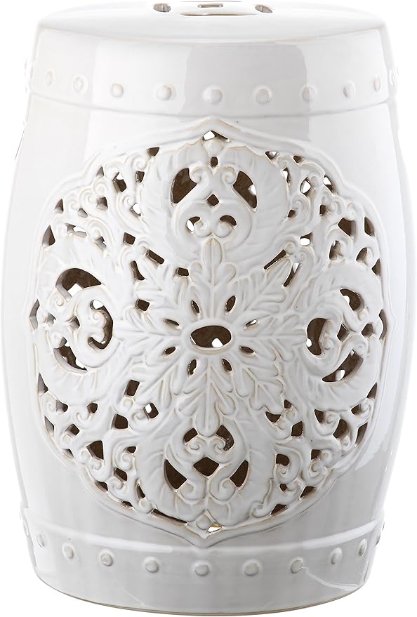 Safavieh Flora Glazed Ceramic Decorative Garden Stool, Antique White (ACS4527A) by SAFAVIEH