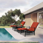 Oakcloud Adjustable Outdoor Lounge Chair Metal Patio Relaxing Recliner Chair Set with Bistro Table and Removable Cushions(Red) - Image 7