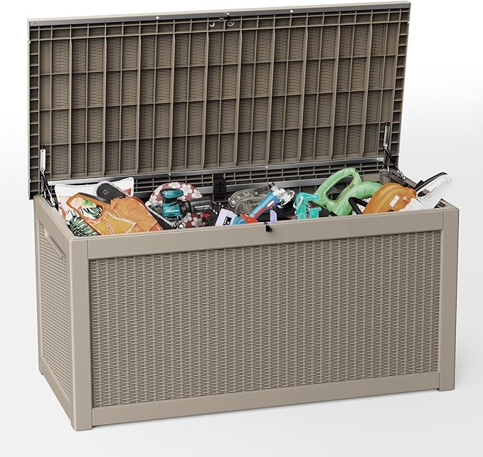 310 Gallon Lockable Outdoor Storage Box – Waterproof Resin Deck Box for Patio Furniture, Garden Tools, Pool Accessories (Gray) by Unknown