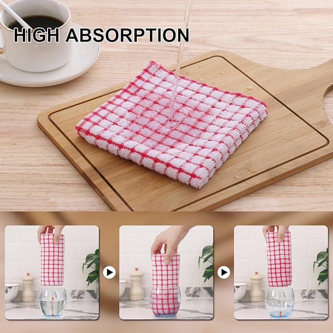 Kitinjoy Cotton 16 Pack Kitchen Towels and Dishcloths Sets, 16 x 25 Inch & 12 X - Image 3