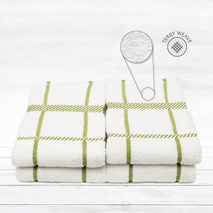 100% Cotton Terry Dish Towels, 4 Pack Checks, 16 x26 Inches, Super Soft and - Image 3