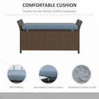 Outsunny 29 Gallon Patio Wicker Storage Bench, Outdoor PE Rattan Patio Furniture, 2-in-1 Large Capacity Rectangle Garden Storage Box with Handles and Cushion, Dark Blue - Image 5