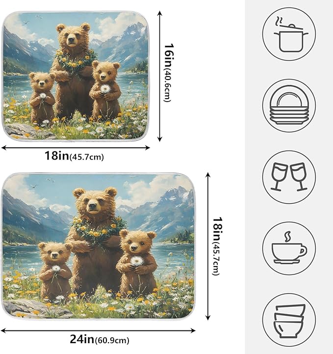 Three Bear Dish Drying Mat for Kitchen Ccounter Absorbent Microfiber Small - Image 2