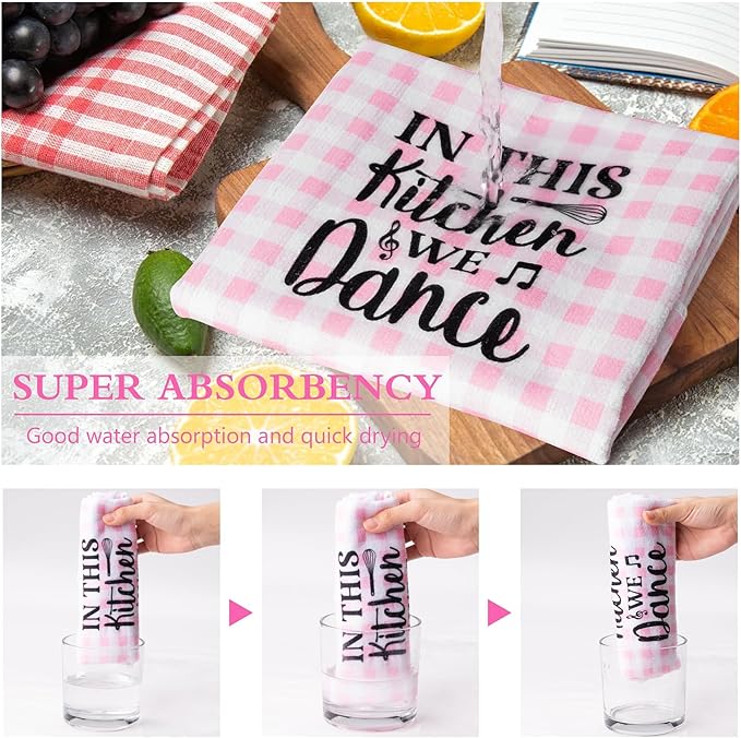 R HORSE Cute Pink Kitchen Towel Set 5Pcs Pink Check Kitchen Dishcloth Absorbent - Image 4