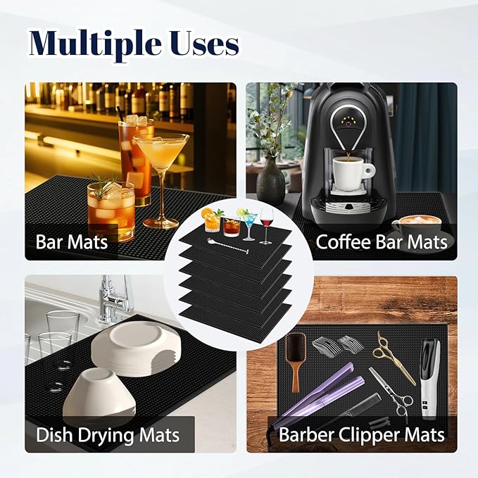 6 Pack Rubber Bar Mats for Countertop 18x12 Inch Black Silicone Coffee Bar Mats - Image 7