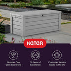 Keter Westwood 150 Gallon Resin Large Outdoor Storage Box for Patio Furniture, Outdoor Cushions, Garden Tools and Pool Floats, Light Grey - Image 9