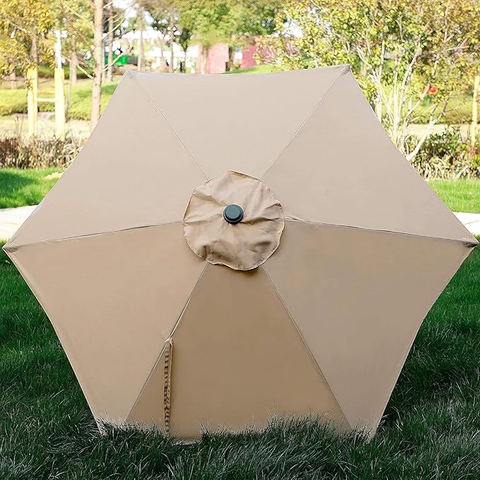 Blissun 7.5 ft Patio Umbrella, Yard Umbrella, Outdoor Market Umbrella with Push Button Tilt Crank (Tan) - Image 4