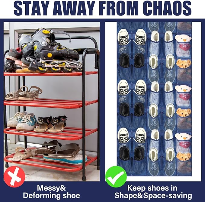Windyun 40 Large Over the Door Hanging Shoe Organizer Navy Blue Mesh Pockets - Image 3