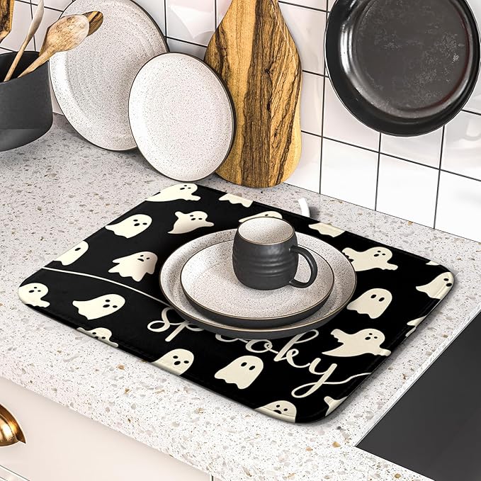 Halloween Dish Drying Mat for Kitchen Counter Spooky Ghost Holiday Super - Image 5