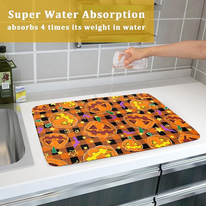Giwawa Halloween Dish Drying Mat, Large Absorbent Fast Drying Dish Drying Pad - Image 7