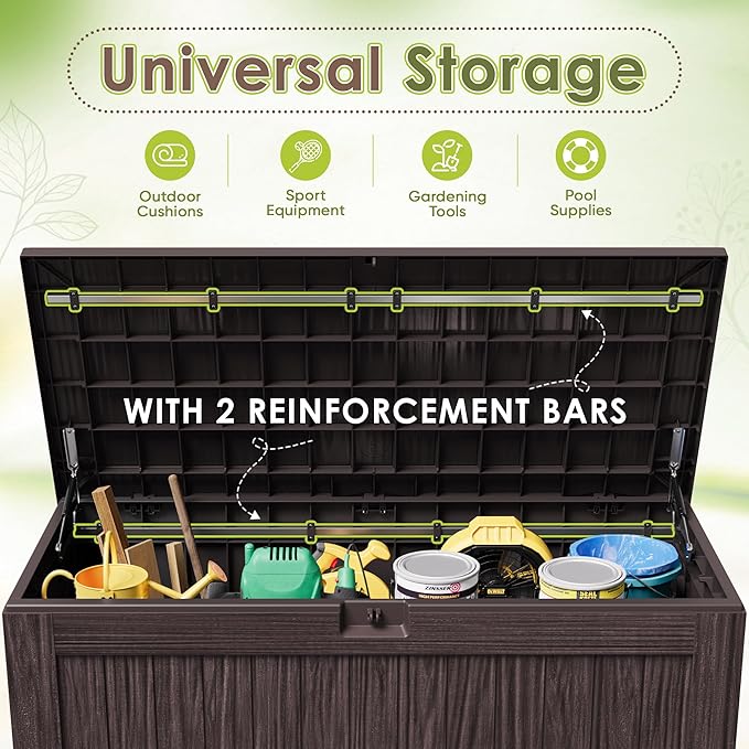 Devoko 125 Gallon Outdoor Storage Box, Waterproof Resin Deck Box for Patio Furniture, Lockable Container for Garden Cushions & Pool Supplies (Brown, 125 Gallon) - Image 4