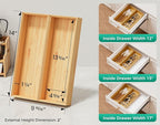 Bamboo Kitchen Drawer Organizer Boxes – 14" x 5" Stackable Wood Silverware - Image 2