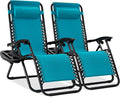 Best Choice Products Set of 2 Adjustable Steel Mesh Zero Gravity Lounge Chair Recliners w/Pillows and Cup Holder Trays - Peacock Blue by BestChoiceProducts