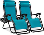 Best Choice Products Set of 2 Adjustable Steel Mesh Zero Gravity Lounge Chair Recliners w/Pillows and Cup Holder Trays - Peacock Blue by BestChoiceProducts