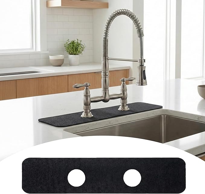 Faucet Mat for Kitchen Sink 2 Holes: 23.5’’Lx4.5’’W Splash Guard Fits 8 Inch by EazziSwitch