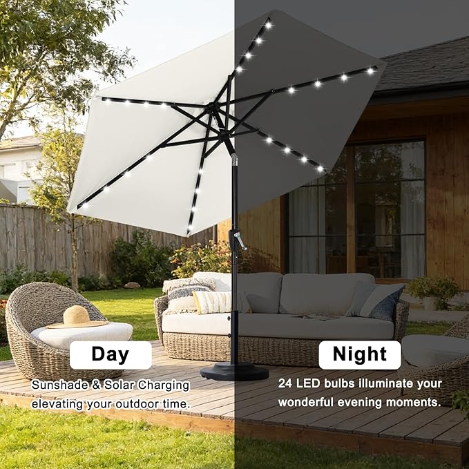 ABCCANOPY Durable Solar Led Patio Umbrellas with 32LED Lights 7.5FT (Light Beige) - Image 4