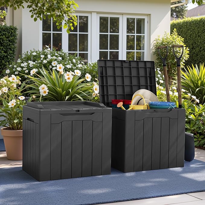 Greesum 31 Gallon Deck Box for Outside, All Weather Outdoor Storage Boxes for Patio Furniture Set, Package Delivery Box,Garden Tools, Gray(Set of 2) - Image 3