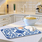 Blue White Porcelain Floral Dish Drying Mat - Image 6