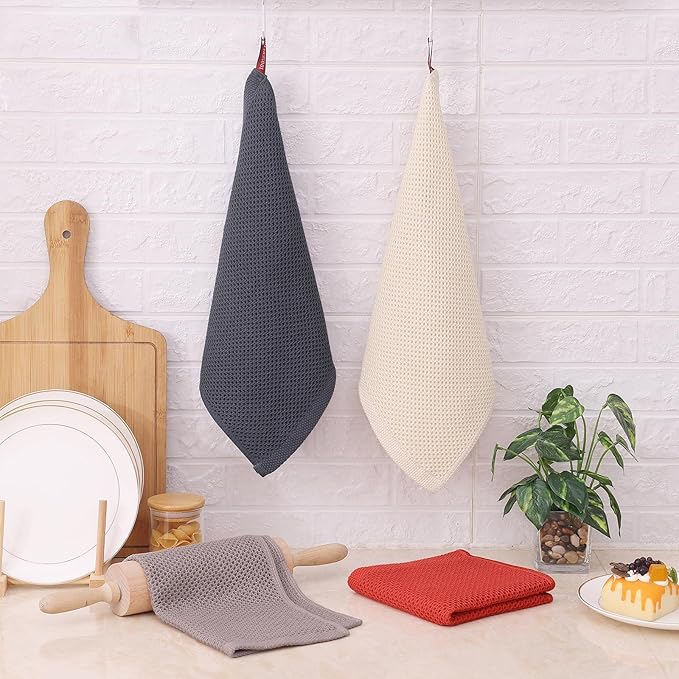 Kitinjoy 100% Cotton Kitchen Dish Cloths, 12 Pack Waffle Weave Ultra Soft - Image 5