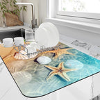 Dish Drying Mat Summer Beach Starfish Seashell Kitchen Mat 12"x19" Bsorbent by Unknown
