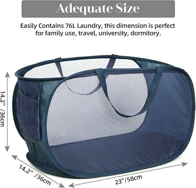 Durable Collapsible Laundry Baskets, Mesh Pop Up Laundry Hamper - Image 3