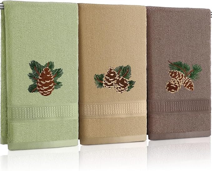 3 Pcs Rustic Pine Cone Hand Towels by FuWeave