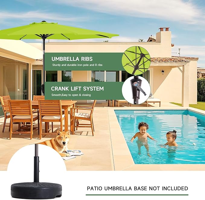 MEWAY 10ft Patio Umbrella Outdoor Table Umbrellas with Push Button Tilt and Crank, Market Umbrella 8 Sturdy Ribs for Deck, Garden, Pool and Backyard, Apple Green - Image 6