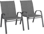 Patio Chairs Set of 2, Outdoor Dining Chairs Stackable for All Weather, Breathable Metal Modern Outside Furniture Chair for Pool Side, Garden, Backyard Deck, Dark Grey - Image 7