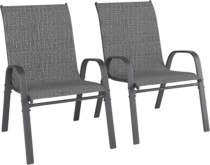 Patio Chairs Set of 2, Outdoor Dining Chairs Stackable for All Weather, Breathable Metal Modern Outside Furniture Chair for Pool Side, Garden, Backyard Deck, Dark Grey - Image 7