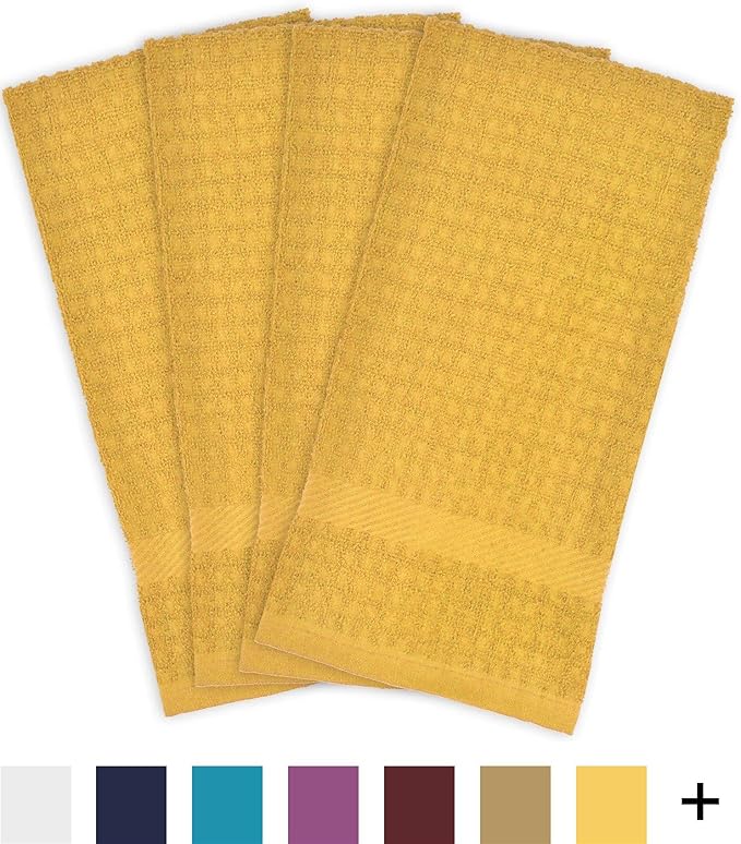 DII Basic Terry Collection Waffle Dishtowel Set, Solid Mustard, 4 Piece - Image 12