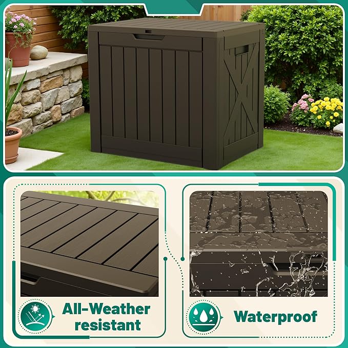 Devoko 40 Gallon Deck Box Outdoor Storage Box Waterproof for Patio, Large Outdoor Storage Bench Lockable for Outside (Deep Brown, 40 Gallon) - Image 3