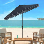 SAFAVIEH 9ft Outdoor Patio Umbrella, Round, Valance, Navy & White Trim, Auto Crank Tilt, UV Resistant for Deck, Backyard, Poolside (PAT8006A) - Image 2