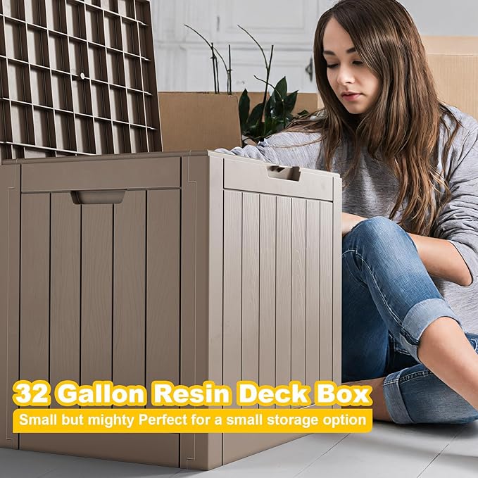 32 Gallon Outdoor Storage Box - Deck Box Container for Patio, Pool, and Garden-Waterproof and UV Resistant Resin,Lockable (Grey) - Image 2