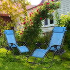 Nazhura Set of 2 Relaxing Recliners Patio Chairs Adjustable Steel Mesh Zero Gravity Lounge Chair Beach Chairs with Pillow and Cup Holder (Sky Blue) - Image 2